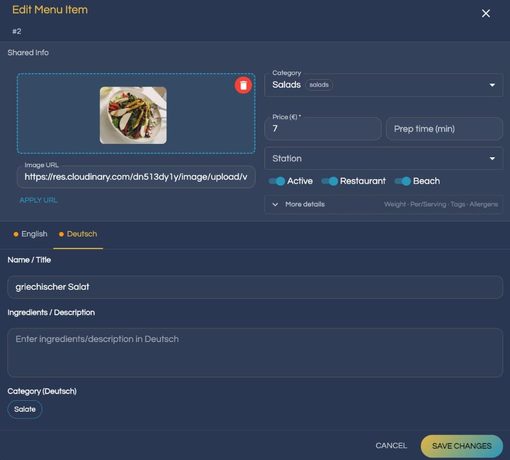Modifica il menu in qualsiasi momento